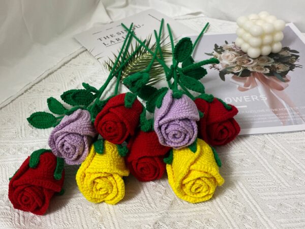 Finished Crochet Rose,Handmade Knitted Flowers,Crochet Flower Bouquet,Valentine'S Day Gift,Eclectic Home Decor,Gift for Her,Multcolor Option
